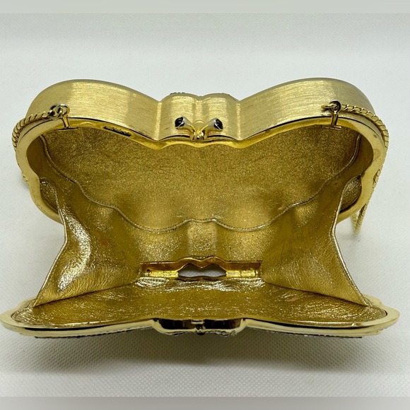 Judith Leiber RARE Butterfly Minaudiere Bag Cabachon & Swarovski Brushed Gold - Picture 5 of 12